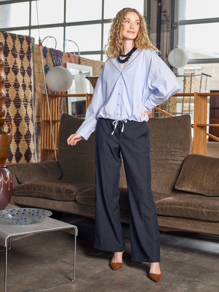 Sky Blue Cropped Drawstring Shirt By Black Colour