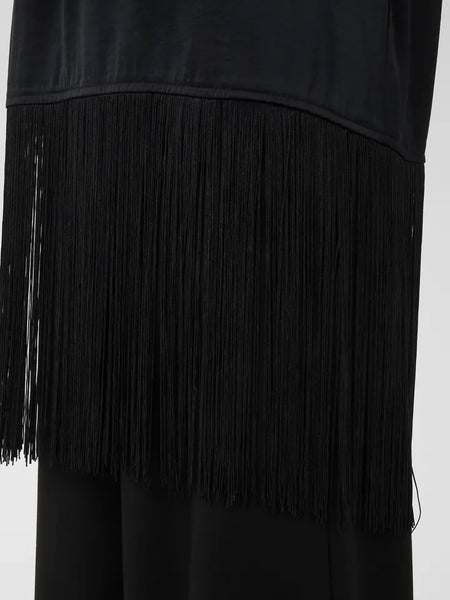 Black Fringe Satin Top By Soaked