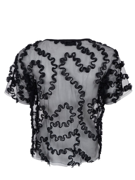 Black Sheer Swirl Blouse by Black Colour