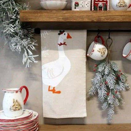 Festive Goose Tea Towel