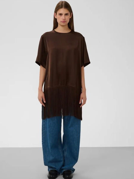 Chocolate Satin Fringe Top By Soaked