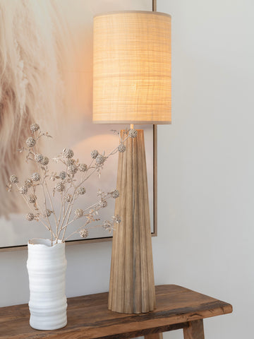 Wooden Ribbed Lamp With Textured Shade