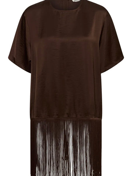 Chocolate Satin Fringe Top By Soaked
