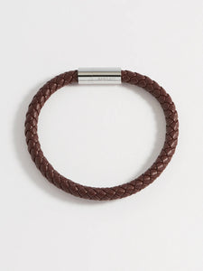 Dark Brown Mens Leather Single Plaited Bracelet by Estella Bartlett