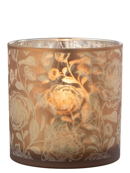 Brown Floral Glass Hurricane Candle Holder