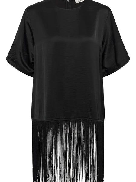 Black Fringe Satin Top By Soaked