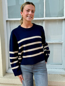 Navy Stripe Button Knit by Co Couture