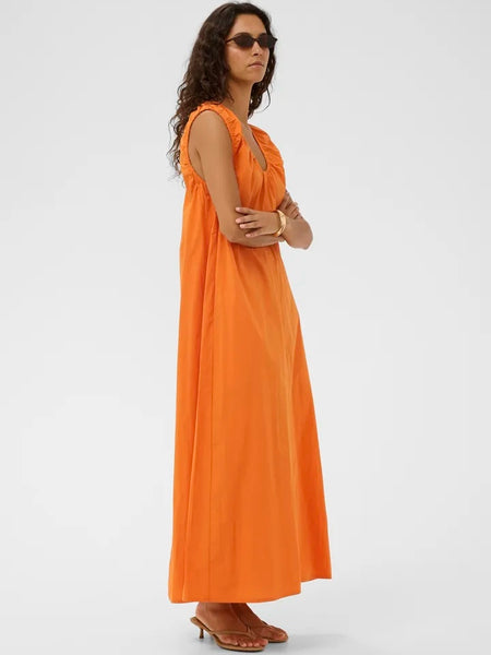Orange Ruched Neck Maxi Dress by Soaked