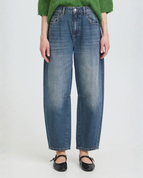 Mid Blue Vintage Wash Barrel Jean by B.Young