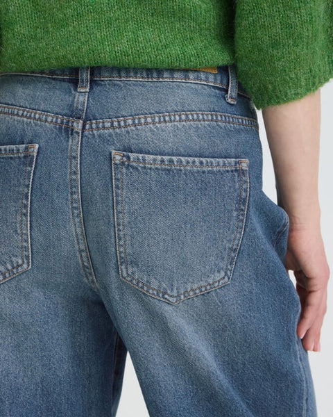 Mid Blue Vintage Wash Barrel Jean by B.Young