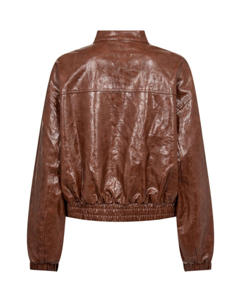 Cognac Faux Leather Bomber Jacket by Co Couture