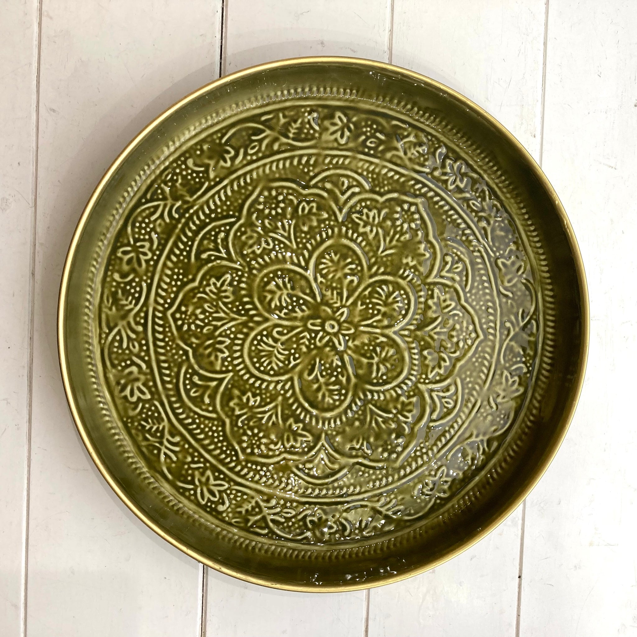 Olive Metal Berbere Tray Large