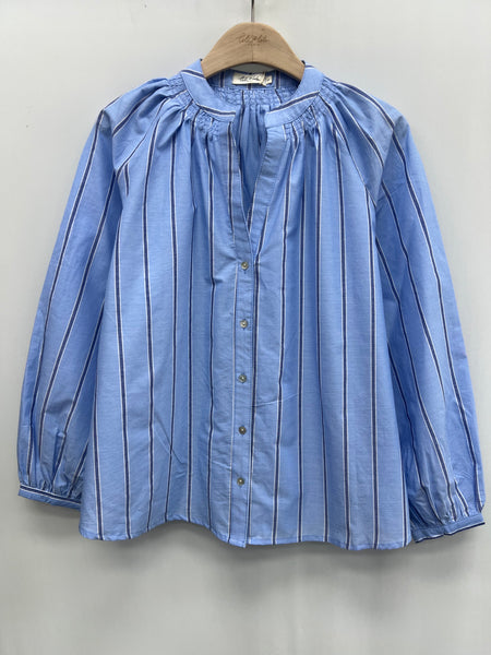 Colbalt Stripe Smock Detail  Blouse By Lili and Lala