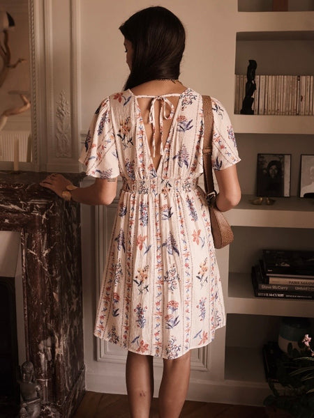 Pink Floral Fluted Sleeve Dress