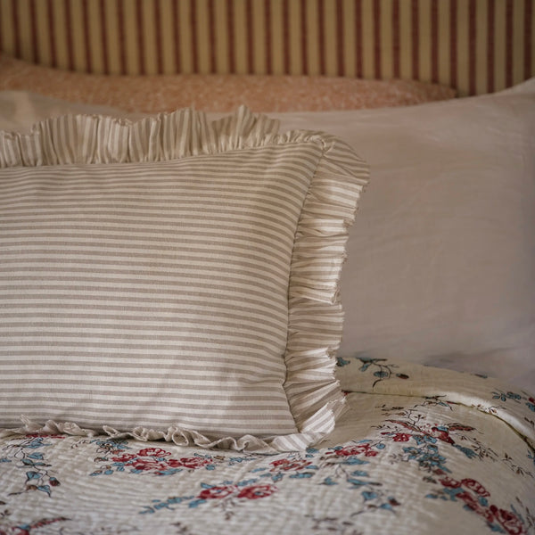 Striped Bolster Cushion With Frill 40x90cm