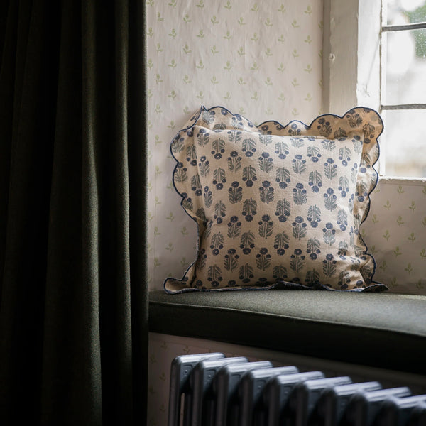Denim Scallop Print Cushion 40x40cm