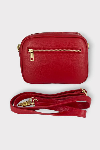 Red Leather Zip Camera Bag