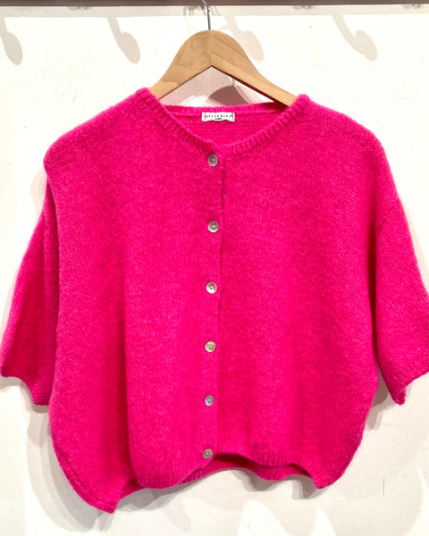 Hot Pink Mohair Short Sleeve Cardigan