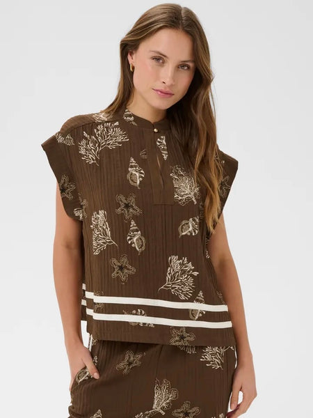 Chocolate Shell Print Blouse By Saint Tropez