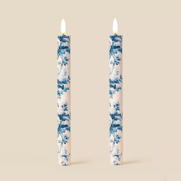 Blue Belmont Toile Flameless LED Wax Candles Candle Box of 2