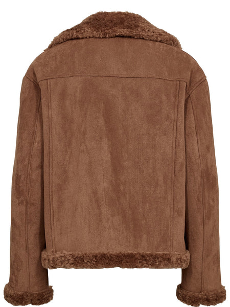 Cognac Fur Linen Aviator Jacket by Nümph