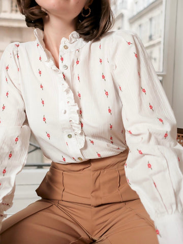 White Flower Print  Blouse by Lovie and Co