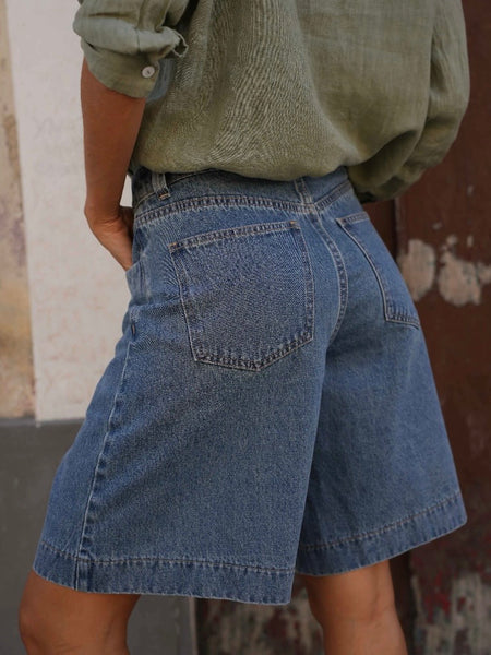 Mid Wash Denim Bermudas by Oraije