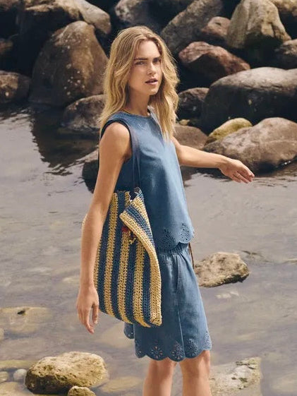Denim Scallop Edge Top By Saint Tropez