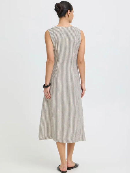 Tan Stripe Linen Shirt Dress by B Young