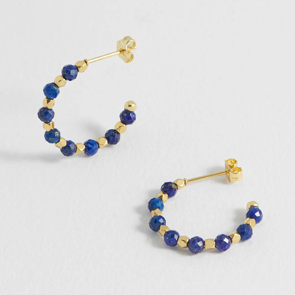 Blue Lapis Lazuli Beaded Hoop Earrings by Estella Bartlett