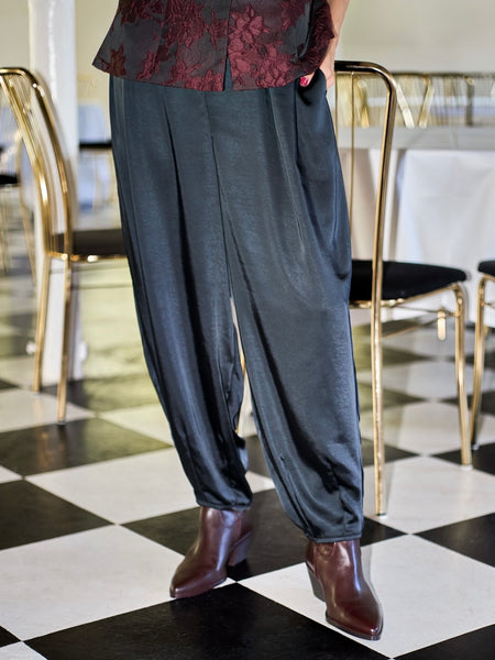 Black Satin Balloon Pants By Black Colour