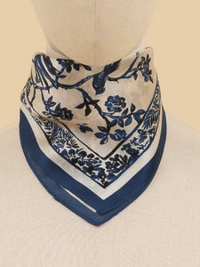 Blue Print Silk Square Scarf