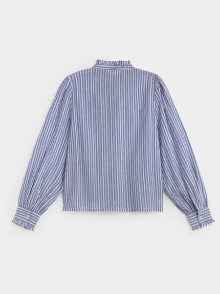 Blue Pinstripe Frill Collar Eloisa Blouse by Ese O Ese