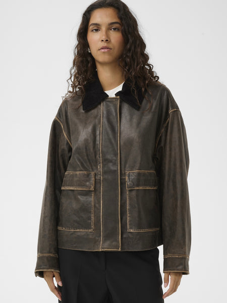 Chocolate Leather Jacket by Soaked