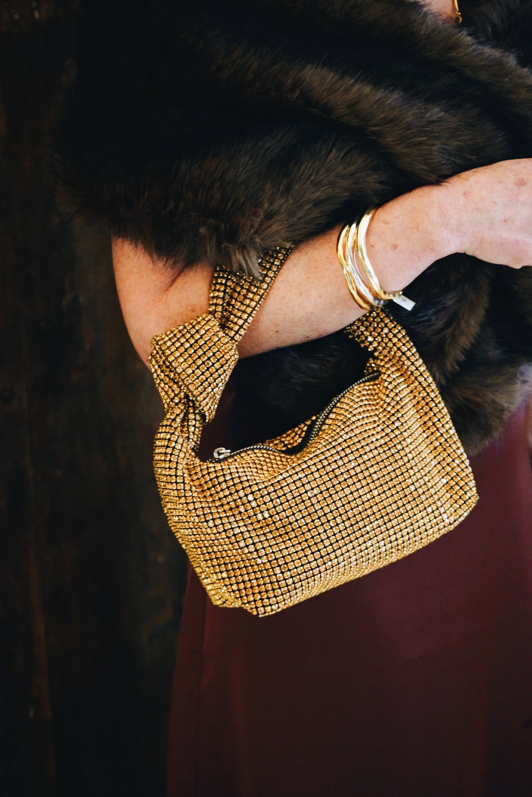 Gold Lulu Crystal Knot Bag