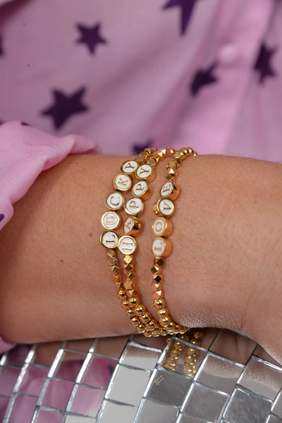 Gold 'HAPPY' Beaded Bracelet by My Doris