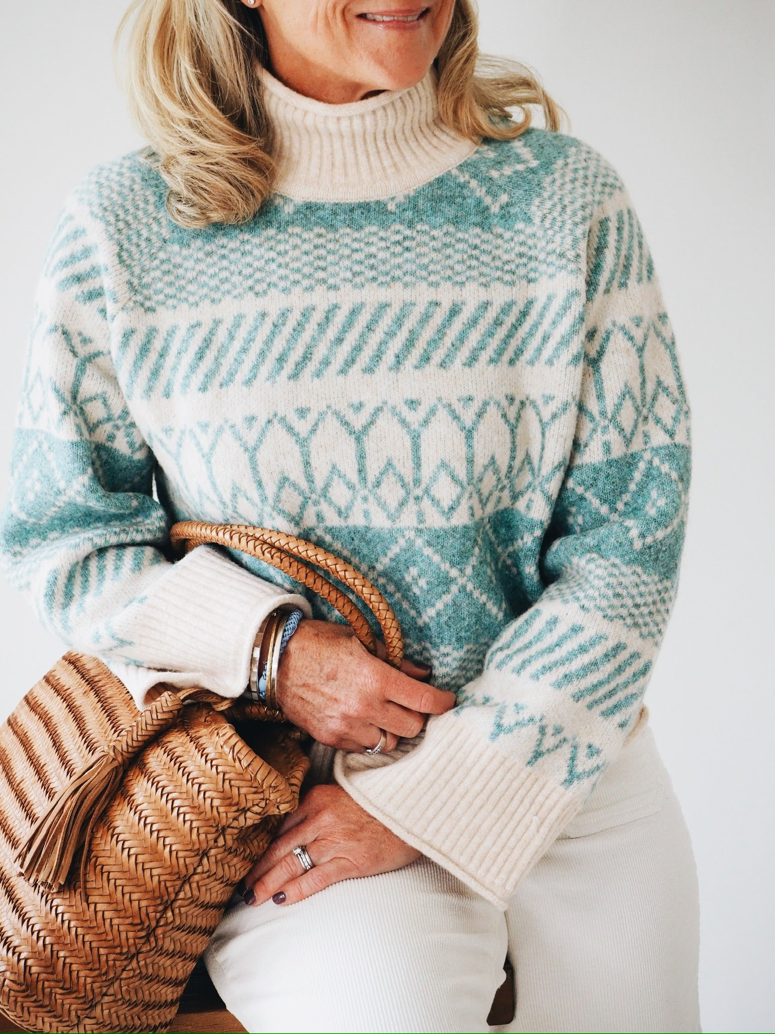 Aqua Aztec Polo Knit By Saint Tropez