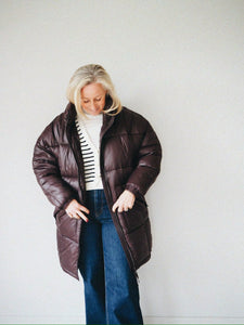 Long Chocolate Puffer Jacket by Saint Tropez