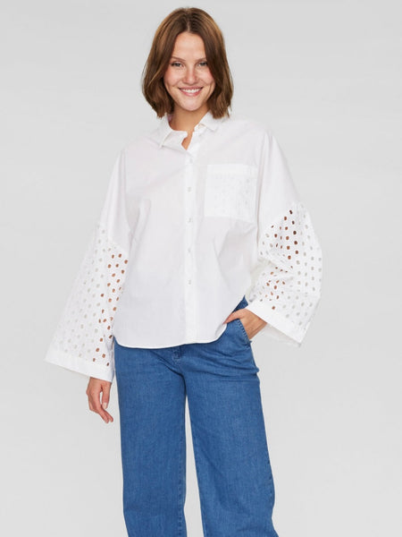 White Cotton Cut Out Blouse by Numph