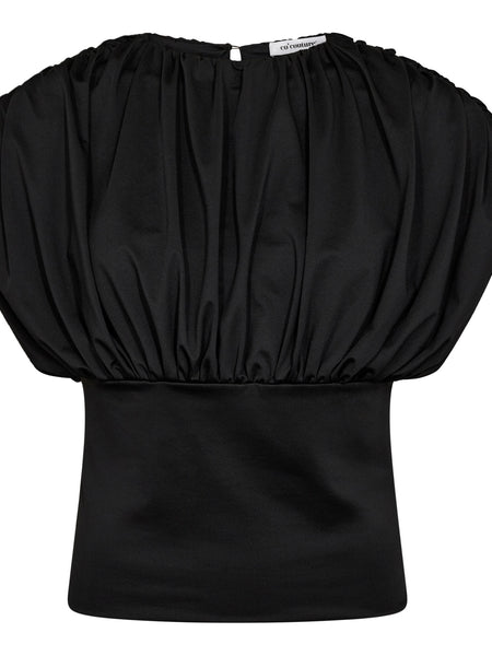 Black Ruched Puff Sleeve Blouse by Co Couture