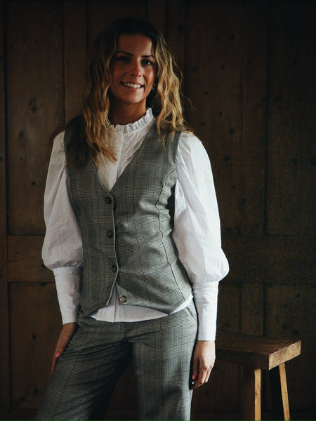 Grey Check Waistcoat by Black Colour