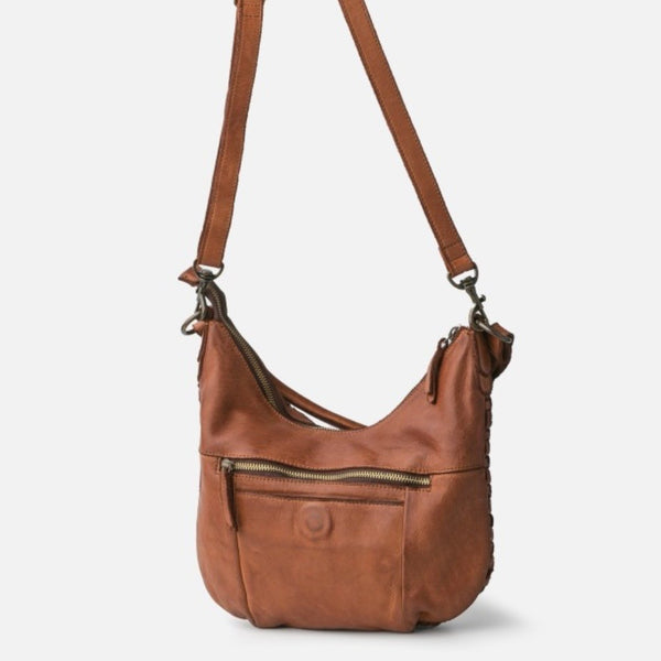 Tan Kansas Plaited Leather Half Moon Bag by Biba