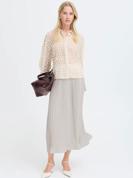 Ecru Pleated Maxi Skirt by B.Young