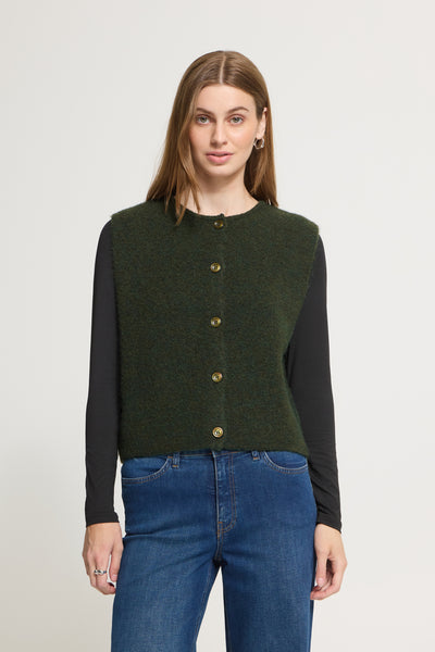 Moss Green Knit Waistcoat by Ichi