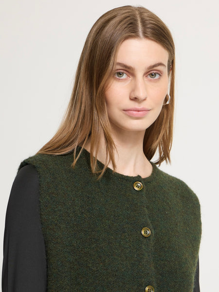 Moss Green Knit Waistcoat by Ichi