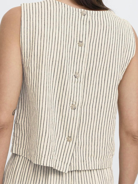 Neutral Stripe Linen Mix Boxy Top by B Young