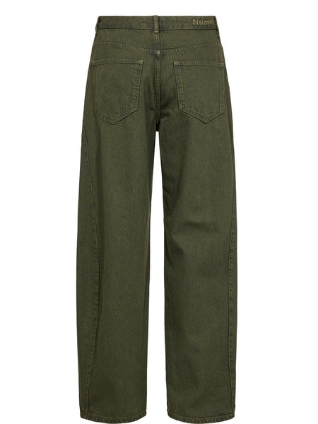 Moss Green Mid Rise Barrel Jeans by Nümph