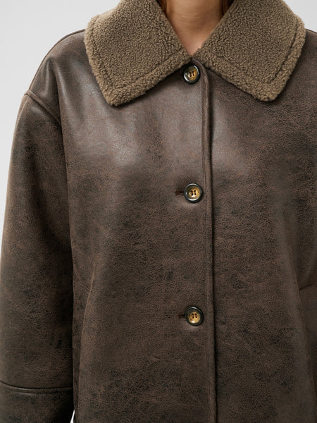 Chocolate Aviator Shearling Coat by Soaked