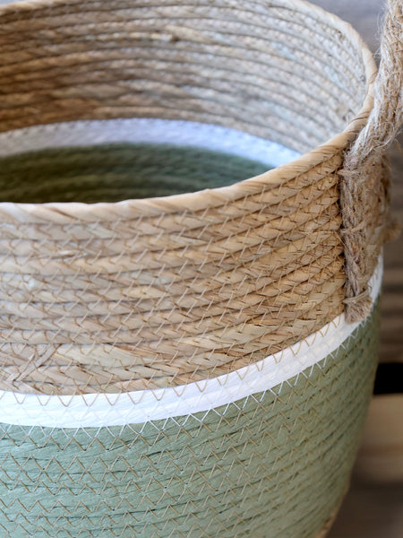Small Green and Natural Jute Basket
