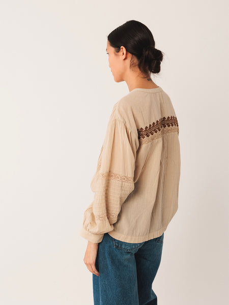 Beige Fine Cotton Chocolate Lace Smock Shirt by Indi and Cold